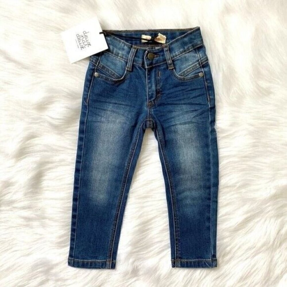 Deux par Deux Girls Skinny Jeans Sz 2 Blue Stretch Denim Boutique Designer